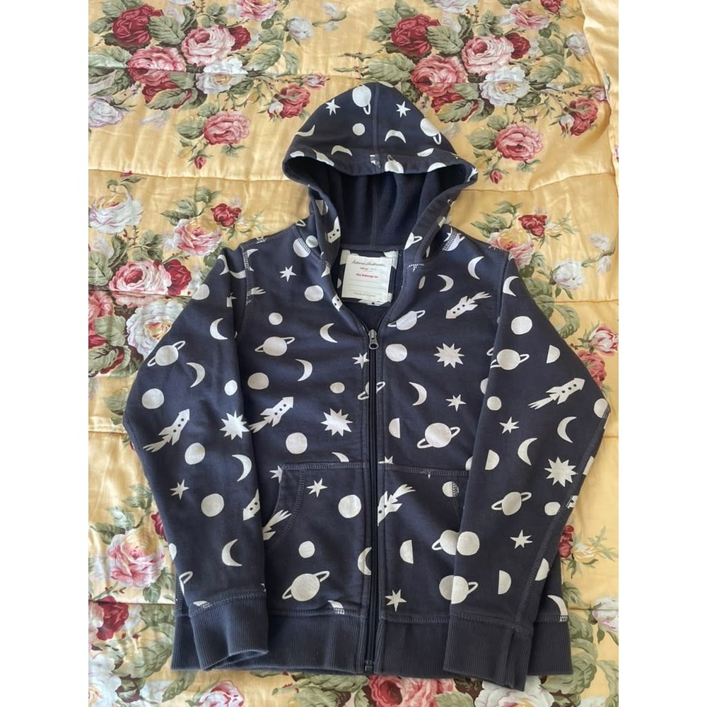 Hanna Andersson Kids Navy Outer Space Planet Rocket Zip Hoodie Size 10 140cm